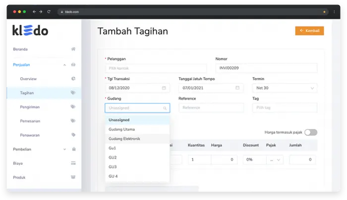 terintegrasi dengan fitur invoice